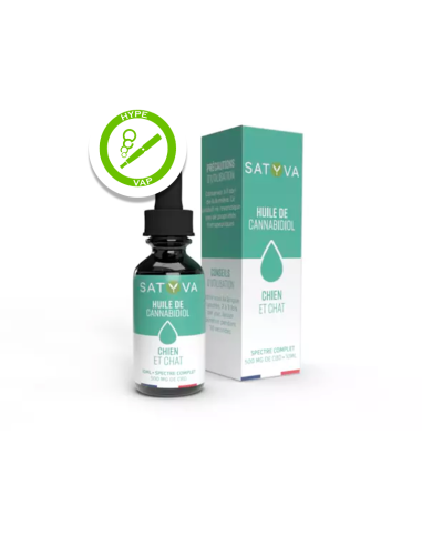 Flacon de 10 ml d’huile de CBD 5 % pour chiens et chats, contenant 500 mg de cannabidiol.