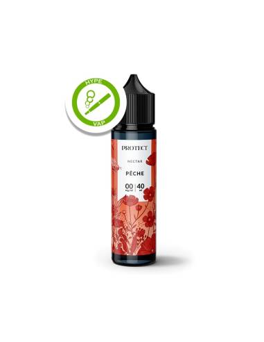 Flacon de 40 ml d’e-liquide Nectar Pêche de Protect, sans nicotine, avec espace pour boosters.