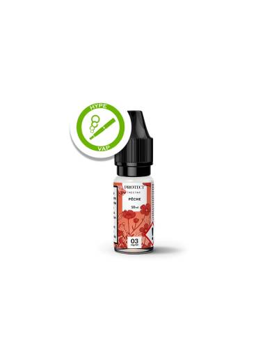 Flacon de 10 ml d’e-liquide Nectar Pêche de Protect, disponible en plusieurs taux de nicotine.