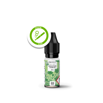 Flacon de 10 ml d’e-liquide Nectar Menthe Verte de Protect, disponible en plusieurs taux de nicotine.