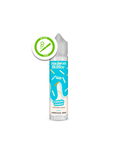E-liquide Captain Cookie 50ml Maison Fluffée – notes vanille chocolat blanc amande – pâte à cookies – biscuit grillé