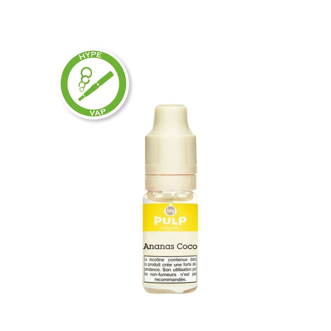 Pulp Ananas Coco 10 ml, e-liquide saveur ananas et noix de coco Pulp Ananas Coco 10 ml, e-liquide saveur ananas et noix de coco